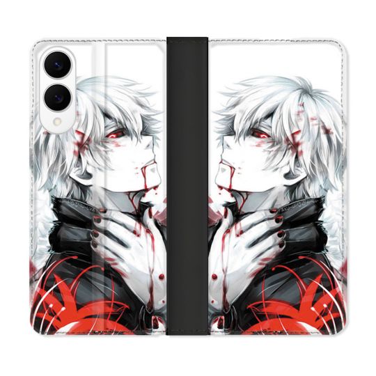 Housse Cuir Portefeuille Pour Samsung Galaxy S25 EDGE Manga Tokyo Ghoul Kaneki Blanc