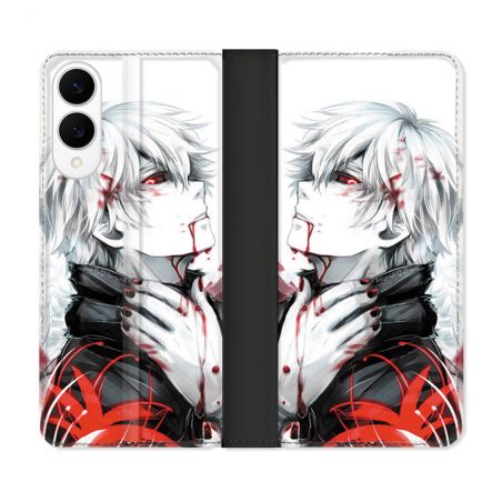 Housse Cuir Portefeuille Pour Samsung Galaxy S25 EDGE Manga Tokyo Ghoul Kaneki Blanc
