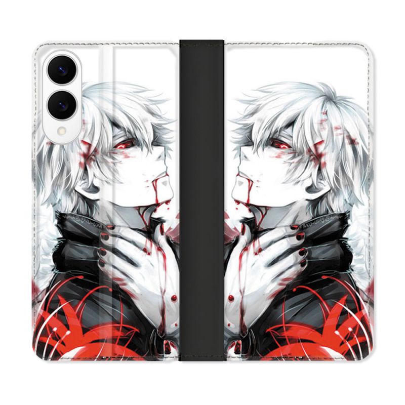 Housse Cuir Portefeuille Pour Samsung Galaxy S25 EDGE Manga Tokyo Ghoul Kaneki Blanc