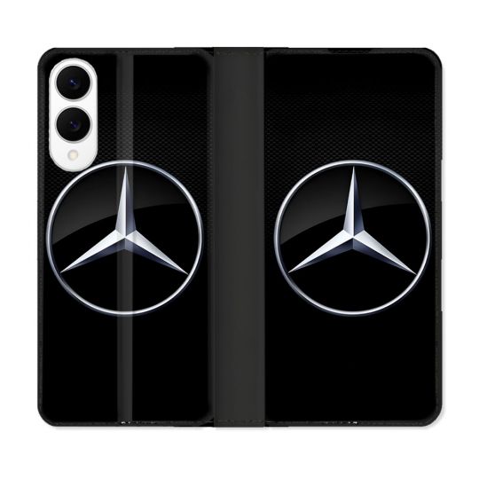 Housse Cuir Portefeuille Pour Samsung Galaxy S25 EDGE Mercedes Carbone