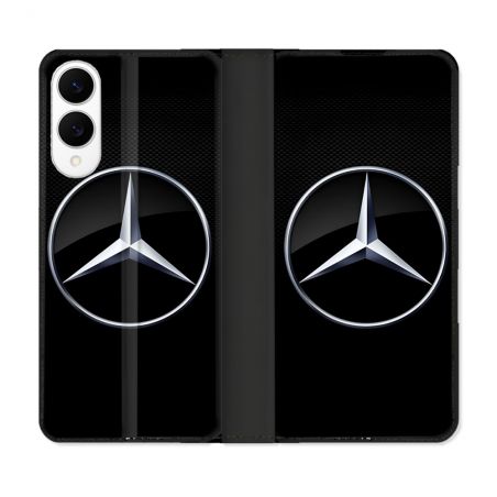 Housse Cuir Portefeuille Pour Samsung Galaxy S25 EDGE Mercedes Carbone