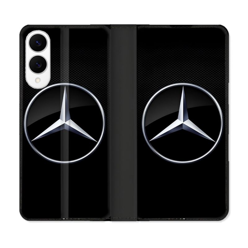 Housse Cuir Portefeuille Pour Samsung Galaxy S25 EDGE Mercedes Carbone