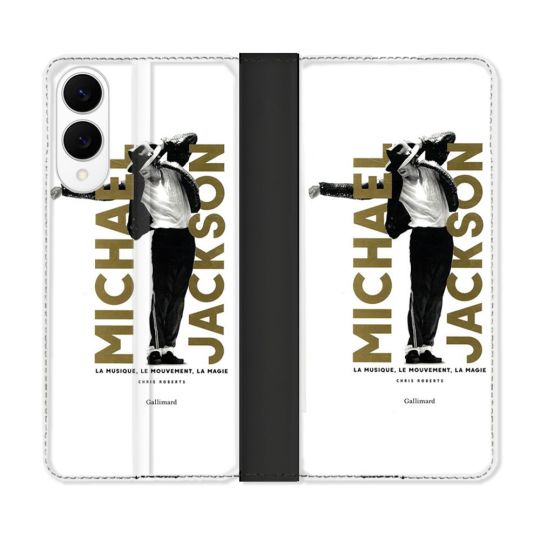 Housse Cuir Portefeuille Pour Samsung Galaxy S25 EDGE Michael Jackson Blanc