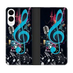 Housse Cuir Portefeuille Pour Samsung Galaxy S25 EDGE Musique Cle Sol Bleu