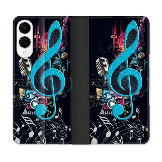 Housse Cuir Portefeuille Pour Samsung Galaxy S25 EDGE Musique Cle Sol Bleu