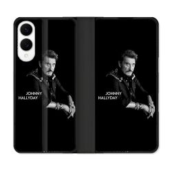 Housse Cuir Portefeuille Pour Samsung Galaxy S25 EDGE Musique Johnny Hallyday Noir
