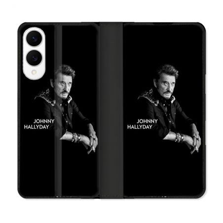 Housse Cuir Portefeuille Pour Samsung Galaxy S25 EDGE Musique Johnny Hallyday Noir
