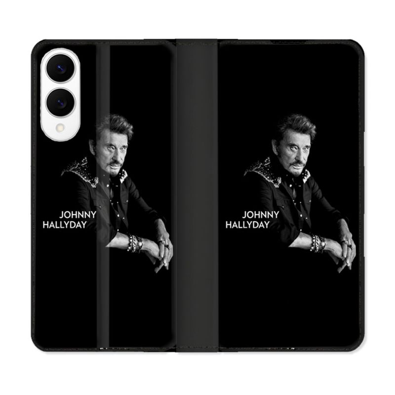 Housse Cuir Portefeuille Pour Samsung Galaxy S25 EDGE Musique Johnny Hallyday Noir