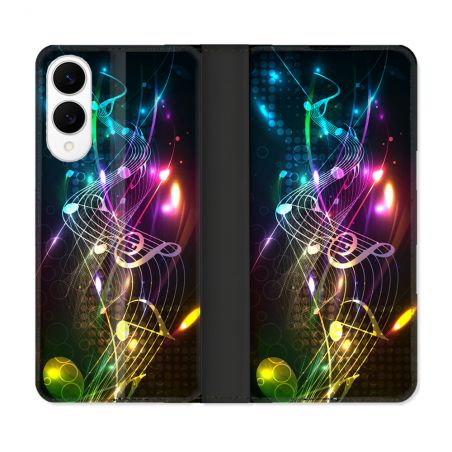 Housse Cuir Portefeuille Pour Samsung Galaxy S25 EDGE Musique Partition Multicolore