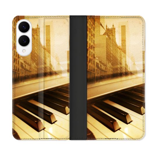 Housse Cuir Portefeuille Pour Samsung Galaxy S25 EDGE Musique Piano Retro
