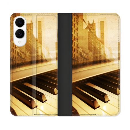 Housse Cuir Portefeuille Pour Samsung Galaxy S25 EDGE Musique Piano Retro