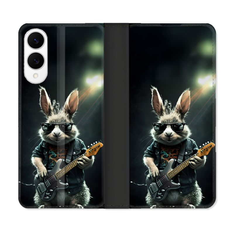 Housse Cuir Portefeuille Pour Samsung Galaxy S25 EDGE Musique Rock Lapin