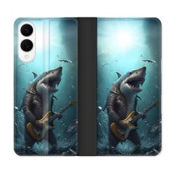Housse Cuir Portefeuille Pour Samsung Galaxy S25 EDGE Musique Rock Requin