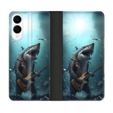 Housse Cuir Portefeuille Pour Samsung Galaxy S25 EDGE Musique Rock Requin