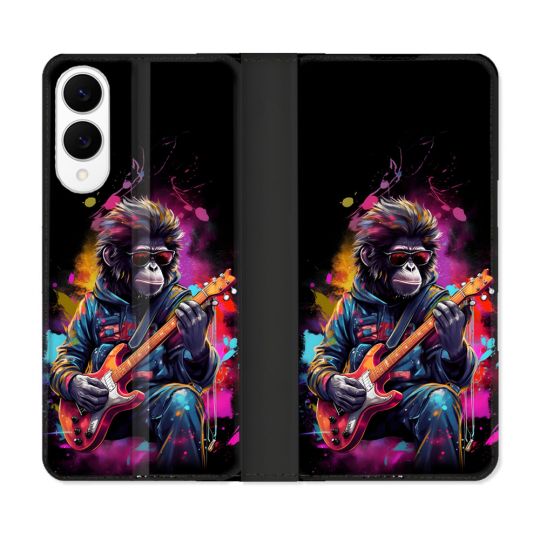 Housse Cuir Portefeuille Pour Samsung Galaxy S25 EDGE Musique Rock Singe