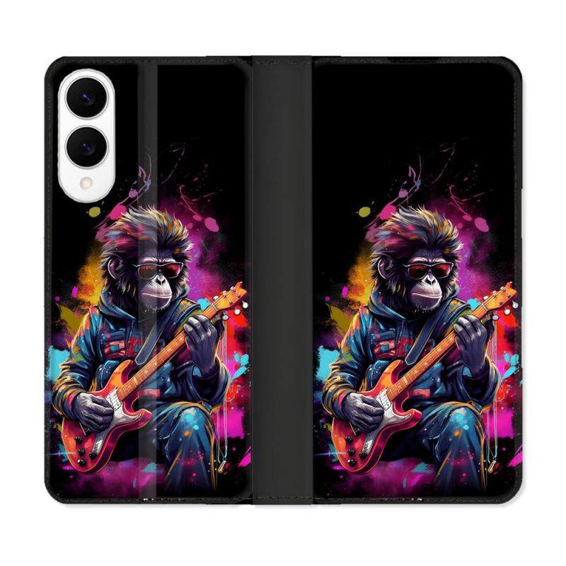 Housse Cuir Portefeuille Pour Samsung Galaxy S25 EDGE Musique Rock Singe