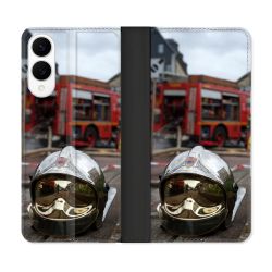 Housse Cuir Portefeuille Pour Samsung Galaxy S25 EDGE Pompier Casque Camion