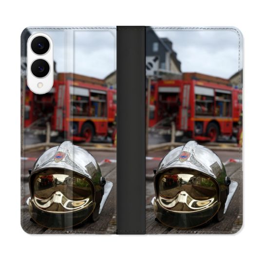 Housse Cuir Portefeuille Pour Samsung Galaxy S25 EDGE Pompier Casque Camion