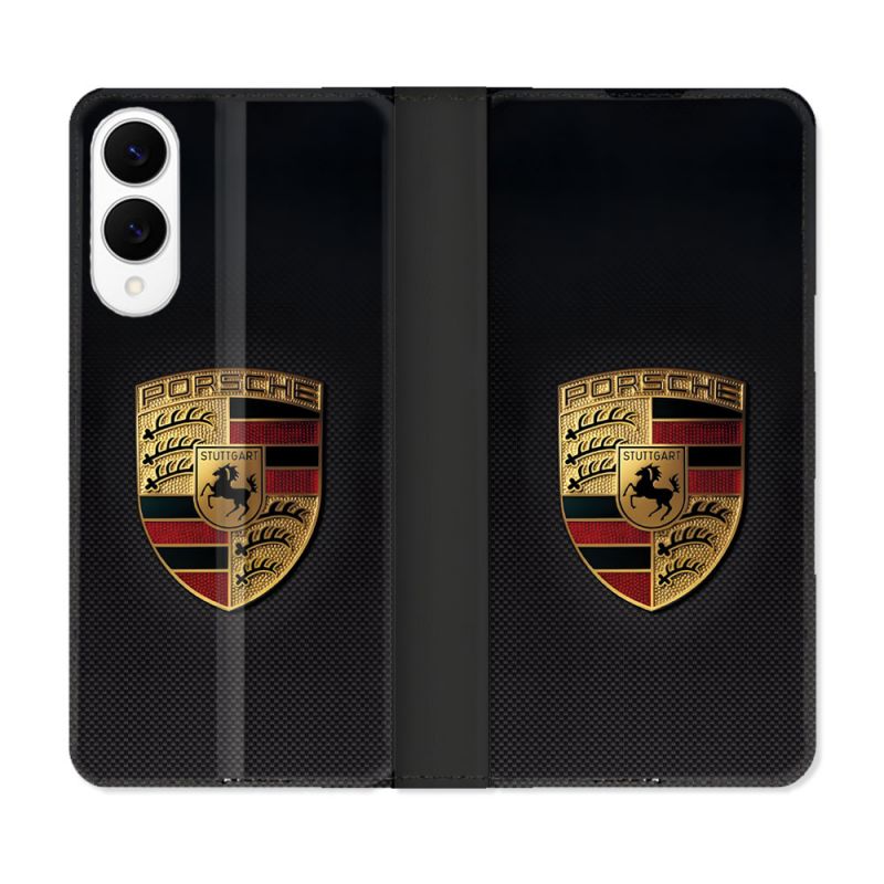 Housse Cuir Portefeuille Pour Samsung Galaxy S25 EDGE Porsche Carbone