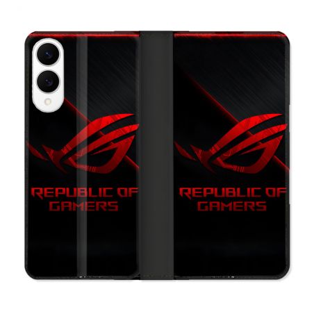 Housse Cuir Portefeuille Pour Samsung Galaxy S25 EDGE ROG Rouge