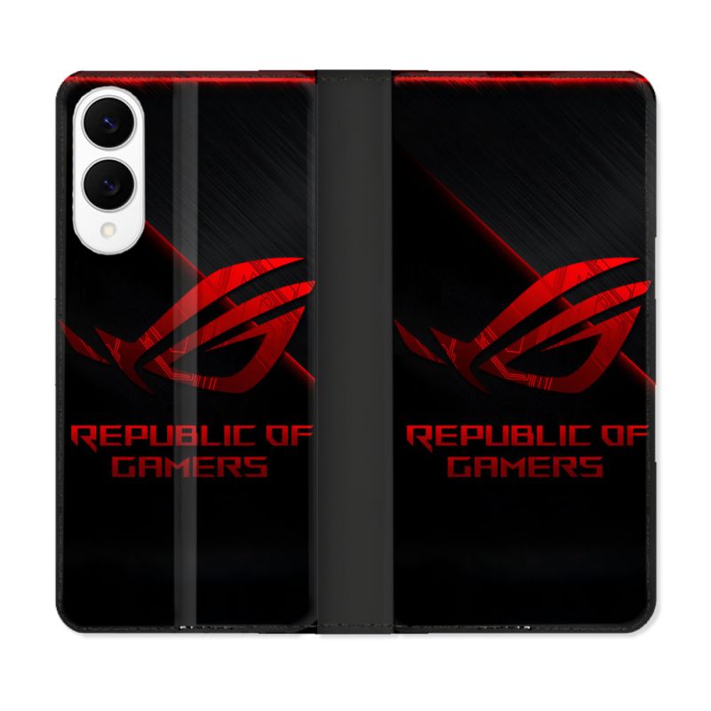 Housse Cuir Portefeuille Pour Samsung Galaxy S25 EDGE ROG Rouge