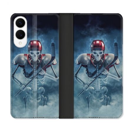 Housse Cuir Portefeuille Pour Samsung Galaxy S25 EDGE Sport Hockey Squelette