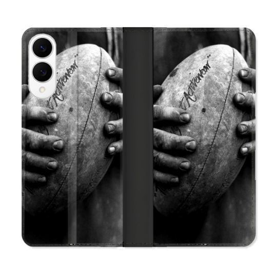 Housse Cuir Portefeuille Pour Samsung Galaxy S25 EDGE Sport Rugby Ballon Vintage