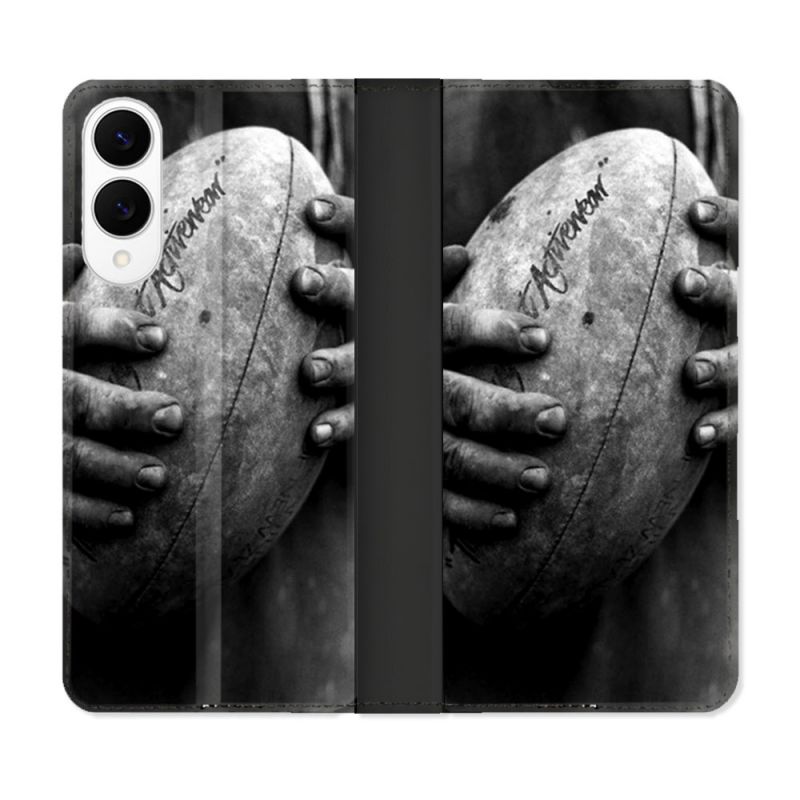 Housse Cuir Portefeuille Pour Samsung Galaxy S25 EDGE Sport Rugby Ballon Vintage
