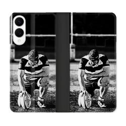 Housse Cuir Portefeuille Pour Samsung Galaxy S25 EDGE Sport Rugby Noir Blanc