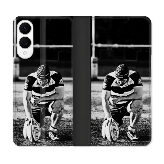 Housse Cuir Portefeuille Pour Samsung Galaxy S25 EDGE Sport Rugby Noir Blanc