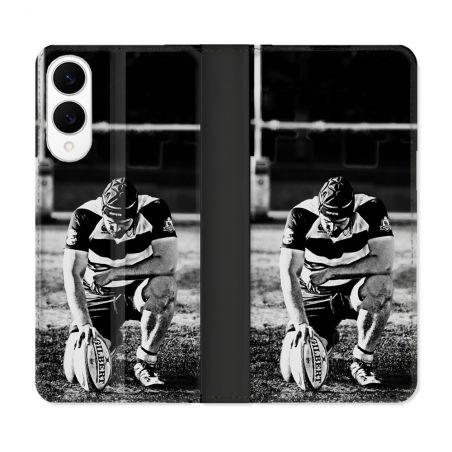 Housse Cuir Portefeuille Pour Samsung Galaxy S25 EDGE Sport Rugby Noir Blanc