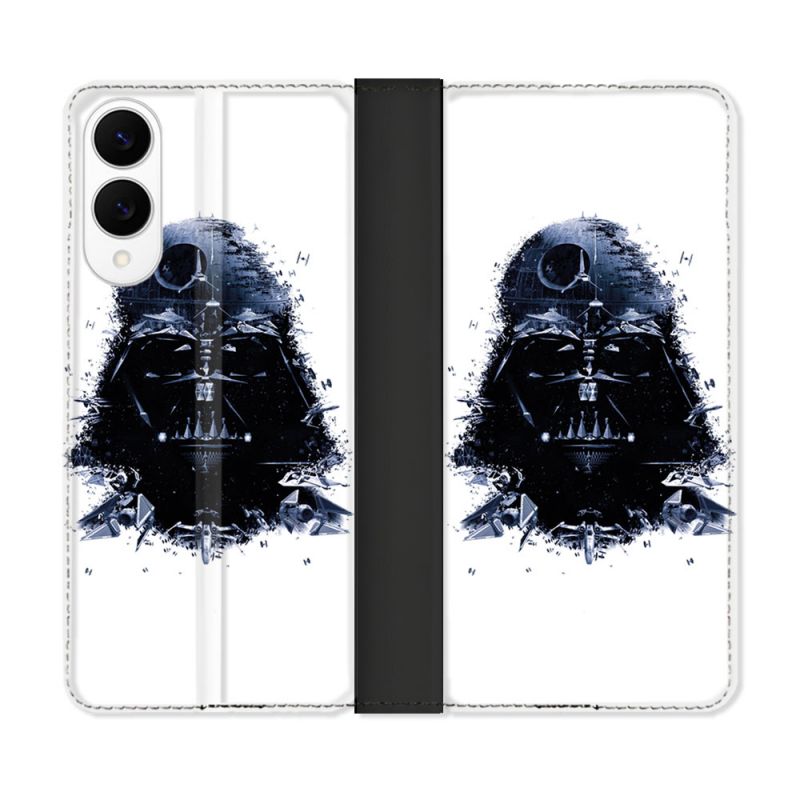 Housse Cuir Portefeuille Pour Samsung Galaxy S25 EDGE Star Wars - Dark Vador Blanc