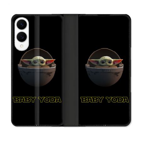 Housse Cuir Portefeuille Pour Samsung Galaxy S25 EDGE Star Wars - Yoda bebe noir