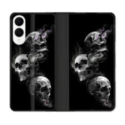 Housse Cuir Portefeuille Pour Samsung Galaxy S25 EDGE Tete de Mort Triple