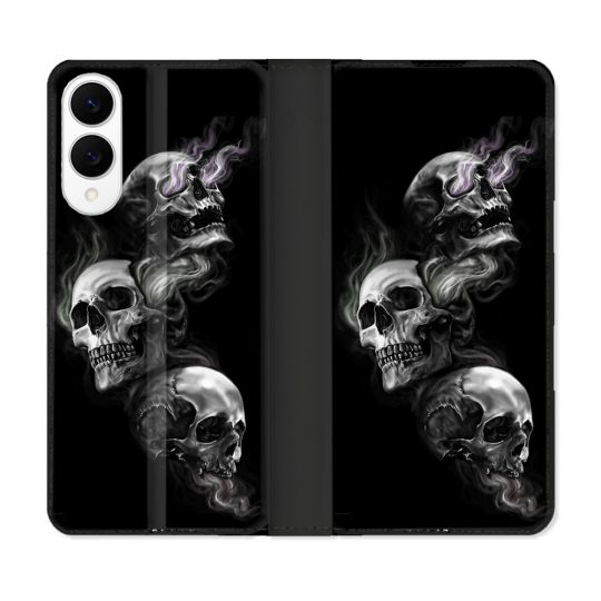 Housse Cuir Portefeuille Pour Samsung Galaxy S25 EDGE Tete de Mort Triple