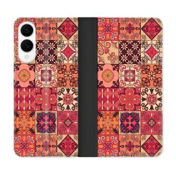 Housse Cuir Portefeuille Pour Samsung Galaxy S25 EDGE Texture Carreau Ciment Rouge