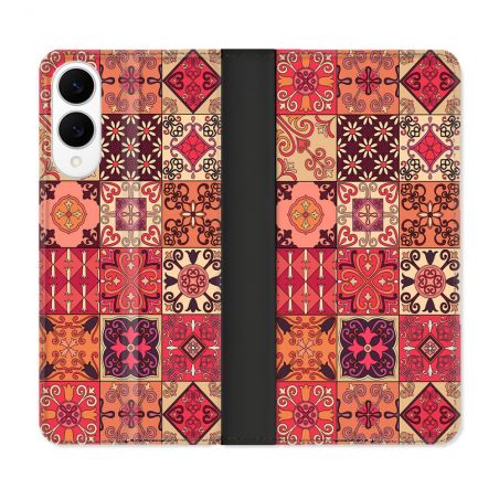 Housse Cuir Portefeuille Pour Samsung Galaxy S25 EDGE Texture Carreau Ciment Rouge