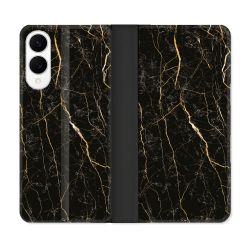 Housse Cuir Portefeuille Pour Samsung Galaxy S25 EDGE Texture Marbre Noir