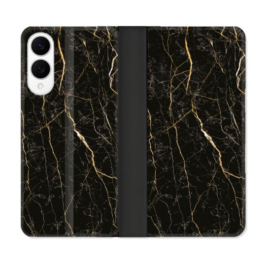 Housse Cuir Portefeuille Pour Samsung Galaxy S25 EDGE Texture Marbre Noir