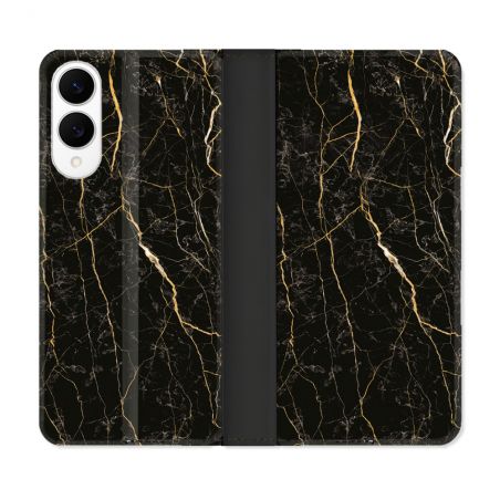 Housse Cuir Portefeuille Pour Samsung Galaxy S25 EDGE Texture Marbre Noir