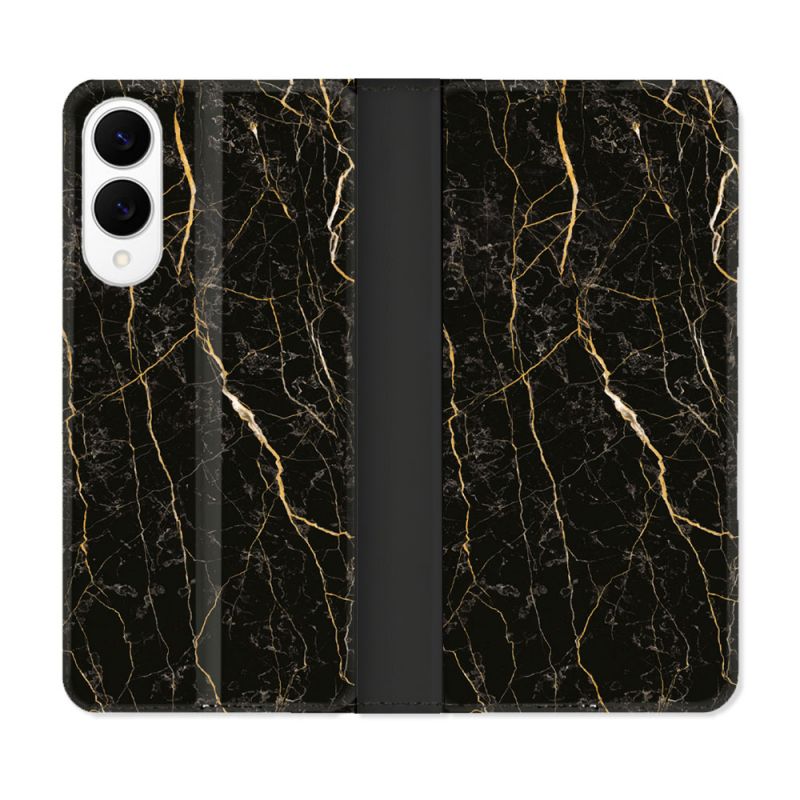 Housse Cuir Portefeuille Pour Samsung Galaxy S25 EDGE Texture Marbre Noir