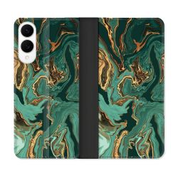 Housse Cuir Portefeuille Pour Samsung Galaxy S25 EDGE Texture Marbre Vert