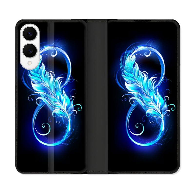 Housse Cuir Portefeuille Pour Samsung Galaxy S25 EDGE Texture Plume Infini Bleu