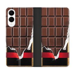 Housse Cuir Portefeuille Pour Samsung Galaxy S25 EDGE Texture Trompe Oeil Chocolat