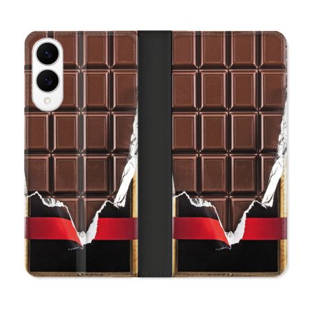 Housse Cuir Portefeuille Pour Samsung Galaxy S25 EDGE Texture Trompe Oeil Chocolat