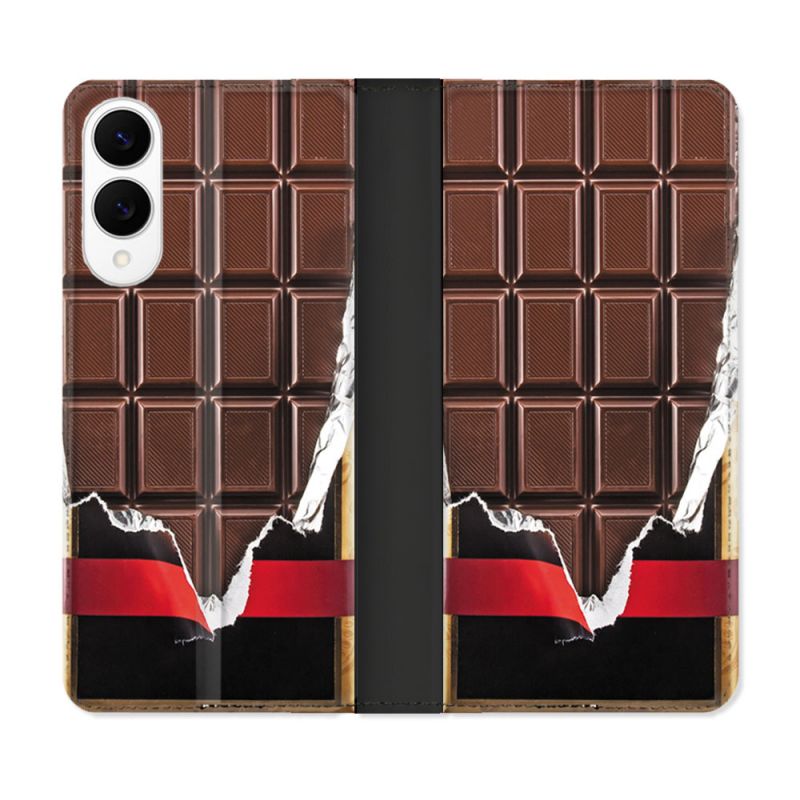 Housse Cuir Portefeuille Pour Samsung Galaxy S25 EDGE Texture Trompe Oeil Chocolat