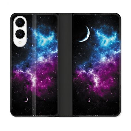 Housse Cuir Portefeuille Pour Samsung Galaxy S25 EDGE Univers Bleu Violet