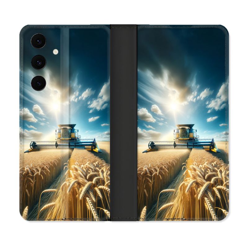 Housse Cuir Portefeuille Pour Samsung Galaxy S25 FE Agriculture Moissonneuse Blé