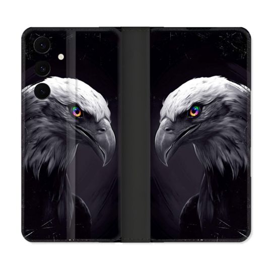 Housse Cuir Portefeuille Pour Samsung Galaxy S25 FE Animal Aigle Royal Noir