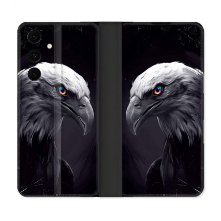 Housse Cuir Portefeuille Pour Samsung Galaxy S25 FE Animal Aigle Royal Noir